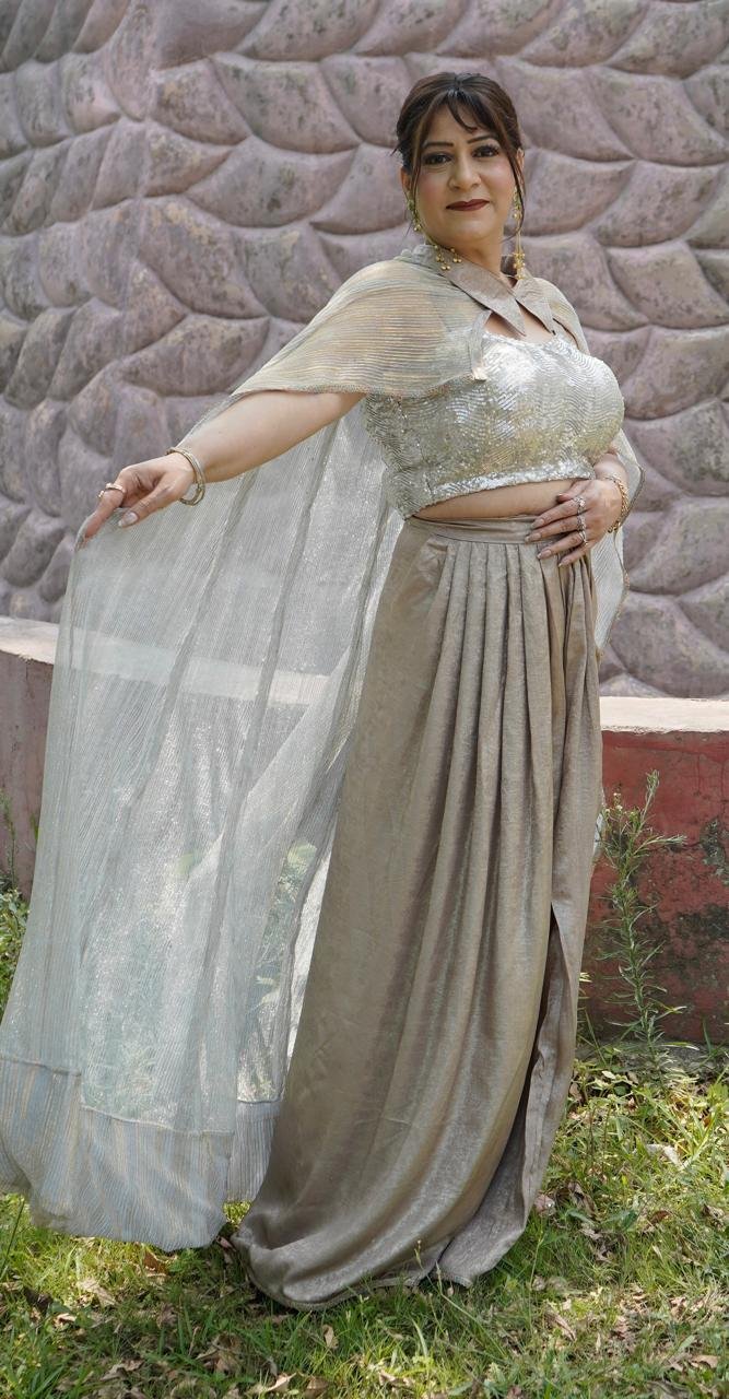 Jaspreet Kaur Kathuria — Indo-Western Sequined Cape Wear