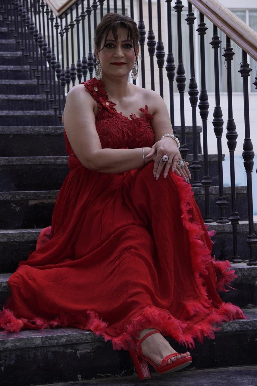 Jaspreet Kaur Kathuria — Red Feather Gown Glamour Shoot